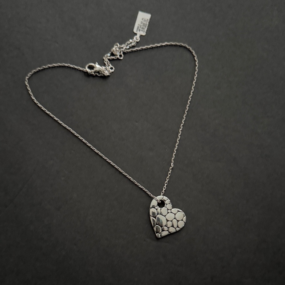 New Brighton Silver Textured Heart Pendant Necklace - Picture 2 of 5